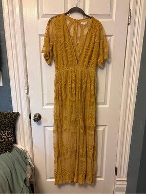 Honey Punch Chloe Yellow Lace Maxi Romper Dress